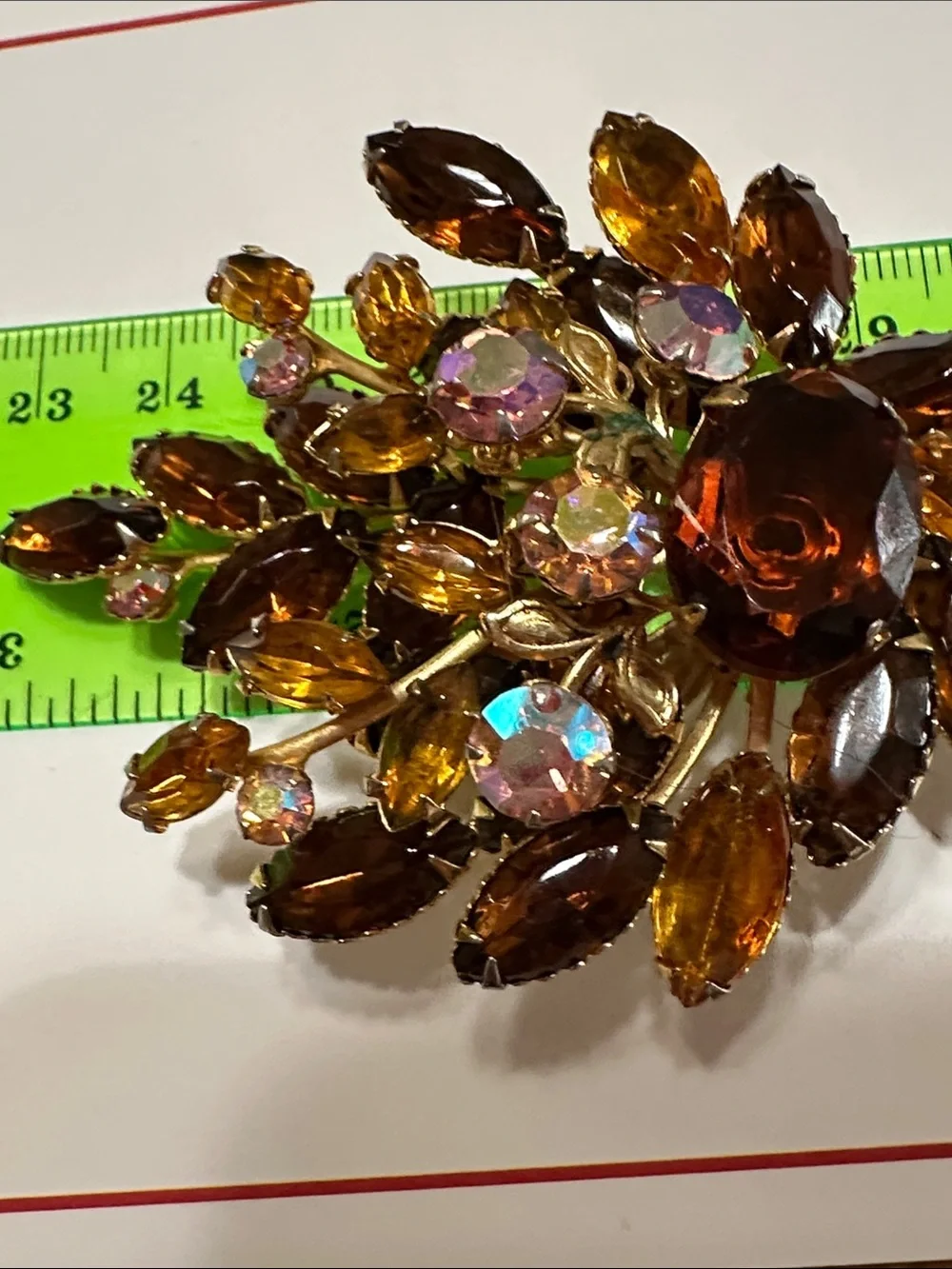 Layered Brown & Amber Rhinestones & AB stones - 3” x 2 1/4”